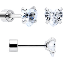 Load image into Gallery viewer, Clear Heart CZ Flat Back Stud Earrings - 3 Pairs
