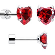 Load image into Gallery viewer, Red Heart CZ Flat Back Stud Earrings - 3 Pairs