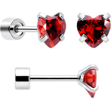 Load image into Gallery viewer, Red Heart CZ Flat Back Stud Earrings - 3 Pairs