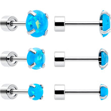 Load image into Gallery viewer, Blue Synthetic Opal Flat Back Stud Earrings - 3 Pairs