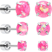 Load image into Gallery viewer, Pink Synthetic Opal Flat Back Stud Earrings - 3 Pairs