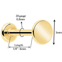 Load image into Gallery viewer, 14k Solid Yellow Gold 3mm Disc Threadless Push In Flat Back Stud