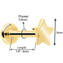 Load image into Gallery viewer, 14k Solid Yellow Gold 3mm Star Threadless Push In Flat Back Stud