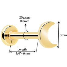 Load image into Gallery viewer, 14k Solid Yellow Gold 3mm Moon Threadless Push In Flat Back Stud