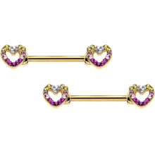 Load image into Gallery viewer, 14G 9/16 Romance Gem Open Heart Barbell Nipple Ring Set