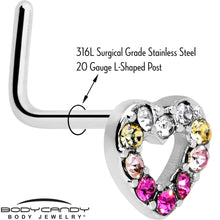 Load image into Gallery viewer, 20G Romance Gem Open Heart L Shape Nose Ring