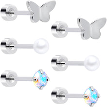 Load image into Gallery viewer, 20G Aurora Gem White Orb Butterfly Flatback Earring Set of 6
