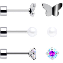 Load image into Gallery viewer, 20G Aurora Gem White Orb Butterfly Flatback Earring Set of 6