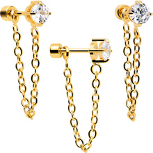 Load image into Gallery viewer, 20G Clear Gem Gold Tone Ball Chain Dangle Flatback Earring Set of 6