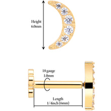 Load image into Gallery viewer, Titanium Flat Back Earring Gem Crescent Moon - 18G Threadless Reversible