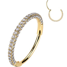 Load image into Gallery viewer, 20G Gold PVD Implant Grade Titanium Triple Sided Micro Gem Hinged Nose Hoop