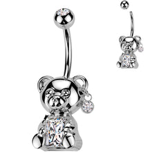 Load image into Gallery viewer, Teddy Bear Belly Ring 14k Gold Plated with CZ Gem