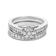Load image into Gallery viewer, Sterling Silver 1/2 Cttw Diamond Cluster Flower Bridal Set