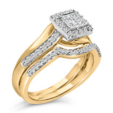 Load image into Gallery viewer, 14K Yellow Gold Plated Sterling Silver 1/2 Cttw Princess Square Diamond Bridal Set