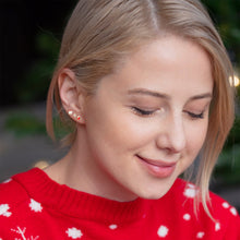 Load image into Gallery viewer, Clear Gem Gold Tone Stocking Christmas Gift Flat Back Earring Set of 6