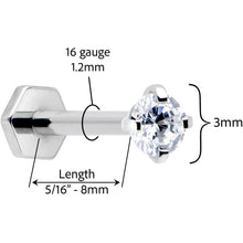 Load image into Gallery viewer, 16G 5/16 Clear Gem Implant Grade Titanium Threadless Reversible Hex Flatback Stud