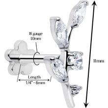 Load image into Gallery viewer, 18G 1/4 Clear Gem Implant Grade Titanium Leaves Threadless Flatback Stud