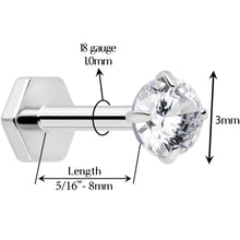 Load image into Gallery viewer, 18G 5/16 CZ Implant Grade Titanium Reversible Threadless Flatback