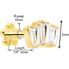 Load image into Gallery viewer, 18G 1/4 Clear Gem 14k Gold Plated Implant Grade Titanium Threadless Flower Reversible Flat Back Earring