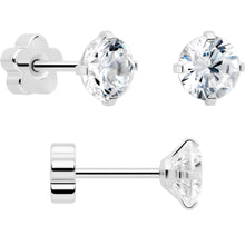 Load image into Gallery viewer, 20G Clear CZ Gem Reversible Flower Flat Back Earring Set of 6