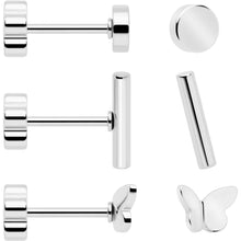 Load image into Gallery viewer, 20G Bar Disc Butterfly Reversible Flower Flat Back Earring Set of 6