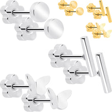 Load image into Gallery viewer, 20G Bar Disc Butterfly Reversible Flower Flat Back Earring Set of 6