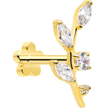 Load image into Gallery viewer, 18G 1/4 Clear Gem Gold PVD Implant Grade Titanium Leaves Threadless Flatback Earring
