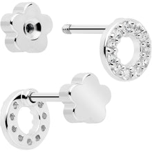 Load image into Gallery viewer, 20G Clear CZ Gem Moon Circle Bar Reversible Flower Flat Back Earring Set of 6