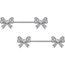 Load image into Gallery viewer, 14G 9/16 CZ Dazzling Bow Threadless Nipple Ring Set