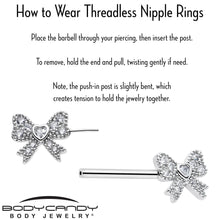 Load image into Gallery viewer, 14G 9/16 CZ Dazzling Bow Threadless Nipple Ring Set