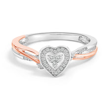 Load image into Gallery viewer, 14K Rose Gold Plated Sterling Silver 1/10 Cttw Diamond Heart Motif Ring