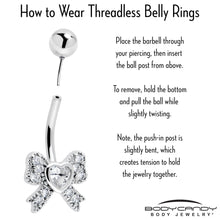 Load image into Gallery viewer, Cubic Zirconia Heart Bow Belly Ring