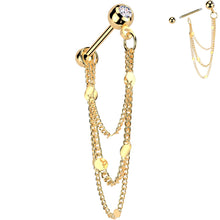 Load image into Gallery viewer, 16G 5/16 CZ Gem Stud Triple Chain Cartilage Earring