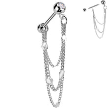 Load image into Gallery viewer, 16G 5/16 CZ Gem Stud Triple Chain Cartilage Earring