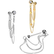 Load image into Gallery viewer, 16G 5/16 CZ Gem Stud Triple Chain Cartilage Earring
