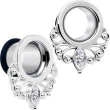 Load image into Gallery viewer, Clear Gem Drop Filigree Single Flare Tunnel Plug Set 6mm to 16mm
