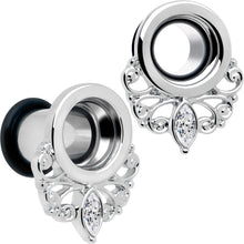 Load image into Gallery viewer, Clear Gem Drop Filigree Single Flare Tunnel Plug Set 6mm to 16mm