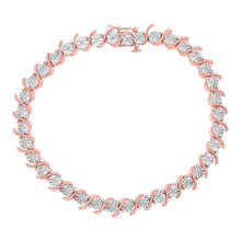 Load image into Gallery viewer, 14K Rose Gold Plated .925 Sterling Silver 1/10 Cttw Diamond Round Miracle Plate and "S" Link Tennis Bracelet (I-J Color, I2- I3 Clarity) - 7"