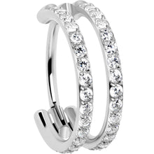 Load image into Gallery viewer, 20G Double Row Micro Gem Implant Grade Titanium Hinged Double Hoop Nose Ring