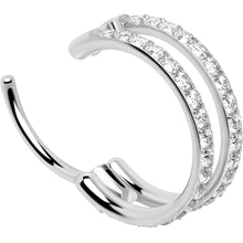 Load image into Gallery viewer, 20G Double Row Micro Gem Implant Grade Titanium Hinged Double Hoop Nose Ring