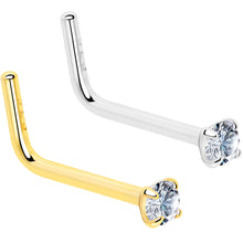 Load image into Gallery viewer, 20G Gold Plated 925 Sterling Silver 2mm CZ L-Shape Nose Ring