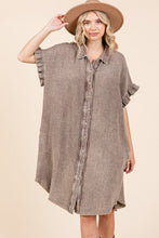 Load image into Gallery viewer, Mineral Wash Cotton Gauze Mini Shirt Dress For Women β Casual, Relaxed Fit with Charming Ruffle Sleeves and Practical Pockets