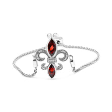 Load image into Gallery viewer, .925 Sterling Silver Marquise Garnet and Diamond Accent Lariat 4â€-10†Fleur De Lis Adjustable Bolo Bracelet (H-I Color, SI1-SI2 Clarity)