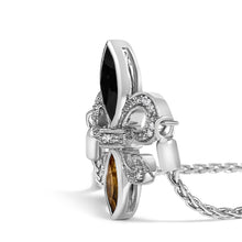 Load image into Gallery viewer, .925 Sterling Silver Marquise Black Onyx, Orange Citrine, and Diamond Accent Lariat 4â€-10†Fleur De Lis Adjustable Bolo Bracelet (I-J Color, I1-I2 Clarity) - 7"