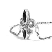 Load image into Gallery viewer, .925 Sterling Silver Marquise Black Onyx and Diamond Accent Lariat 4â€-10†Fleur De Lis Adjustable Bolo Bracelet (I-J Color, I1-I2 Clarity)