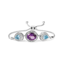 Load image into Gallery viewer, .925 Sterling Silver Oval Amethyst and Pear Blue Topaz with Diamond Accent Lariat 4â€-10†Adjustable Bolo Bracelet (H-I Color, SI1-SI2 Clarity)