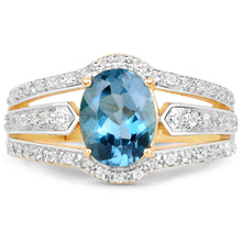 Load image into Gallery viewer, 14K Yellow Gold Plated 2.30 Carat Genuine London Blue Topaz and White Topaz .925 Sterling Silver Ring