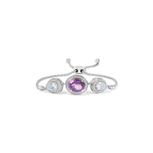 Load image into Gallery viewer, .925 Sterling Silver Oval Amethyst and Pear Blue Topaz with Diamond Accent Lariat 4â€-10†Adjustable Bolo Bracelet (H-I Color, SI1-SI2 Clarity)