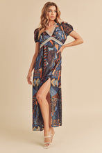 Load image into Gallery viewer, Lace Detail Slit Geometric Print Short Sleeve Comfortable Maxi Dress For Women, Elegant Lace, Alluring Slit, Sophisticated Geometric Print for Casual & Dressy Occasions
