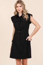 Load image into Gallery viewer, Cargo Pocket Half Button Mini Dress For Women – Casual Mini Dress, Buttoned Dress, Pocketed Dress, Versatile Dress, Trendy Mini Dress